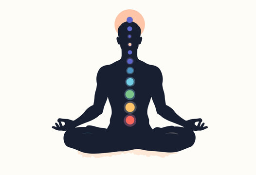 Yoga meditation pose silhouette chakra points
