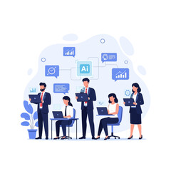 Naklejka premium Business team using AI and laptops for data analysis and work