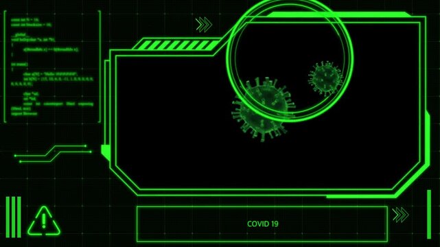 Animation green frame techniology for scans virus on black background.