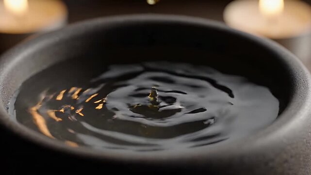 Slow motion dropping essential oil into ceramic water diffuser macro