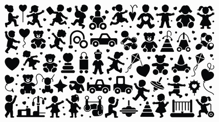 Digital vector icon bundle featuring children toys and objects for design and decoration © Mrittunjoy