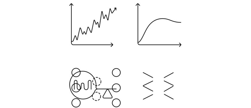 Machine learning overfitting check and regularization collection of 4 icons featuring training curves and neural network nodes with editable stroke for professional data science vector icon set.