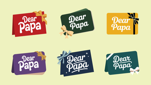 Set of six greeting cards with dear papa text and ribbons.