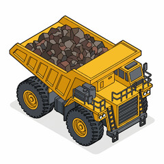 Heavy Duty Yellow Mining Dump Truck Loaded with Rocks. © karina