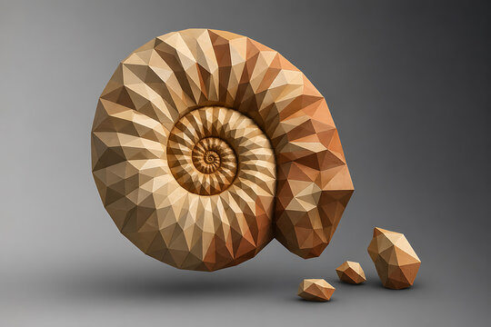 Low poly 3 d nautilus shell with broken pieces