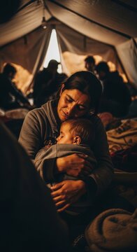 Mother's Tender Embrace Comforts Sleeping Child