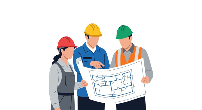 Construction Team Reviewing Blueprint