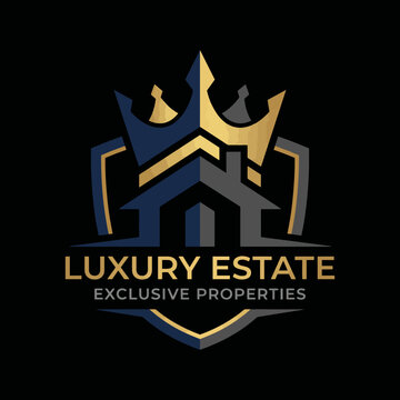 This logo conveys luxury and sophistication with a crown and house design, perfect for an exclusive real estate brand showcasing premium properties.