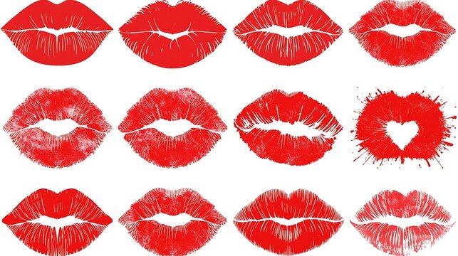 Multiple Red Lipstick Kiss Prints In Various Shapes And Sizes