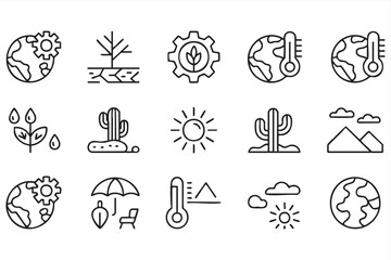 Fototapeta premium Environment and climate icons, global warming, temperature and sustainability symbols