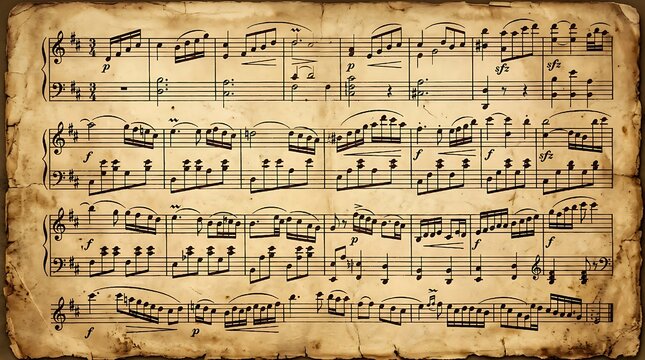 vintage handwritten sheet music on aged parchment with classical notes