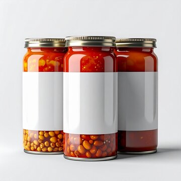 A healthy glass jar of organic preserved red tomatoes and cherry vegetables isolated on a white background as a homemade canned food container