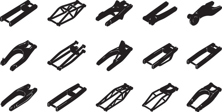 Collection of Motorcycle Swingarm Silhouette Icons for Automotive Engineering and Chassis Design