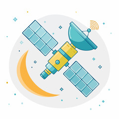 Satellite in Orbit with Moon and Stars © ananta