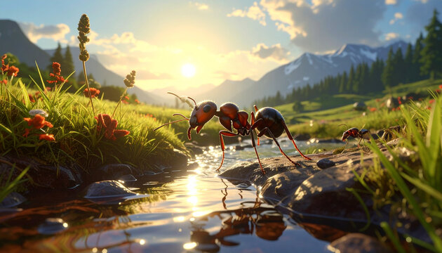 Ant exploring nature landscape