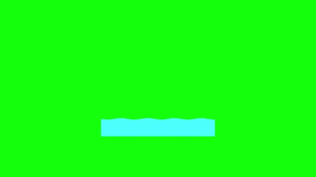 A 2D animated video of a cute blue shark swimming above gentle sea water with a small rainbow in the upper area on a bright green background. Add smooth tail swishing, subtle body bobbing.
