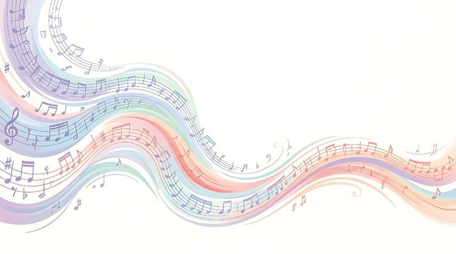 Abstract pastel music notes flowing with vibrant wave patterns for creative projects