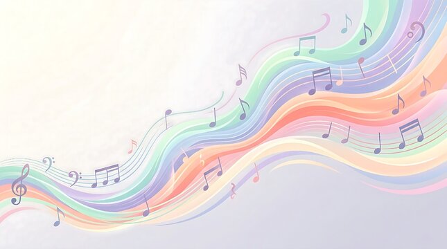 Colorful musical notes flowing on pastel background for music and creativity themes