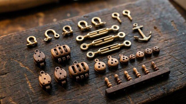 Miniature Rigging Blocks Deadeyes and Rope Tackle for Ship Model