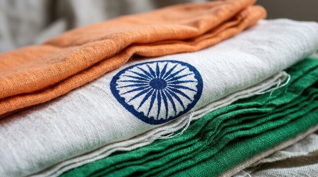 Close up of the indian flag saffron white and green bands