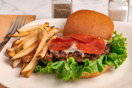  pizza burger  with  home made fench fries