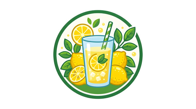 Fresh lemonade logo with lemons and leaves in a green circle design