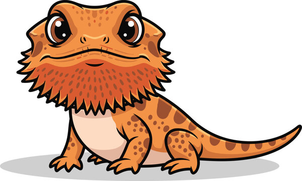 Cute cartoon illustration of a bearded dragon lizard with big eyes and a friendly expression isolated on a white background