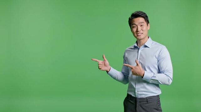 A man in a blue shirt points to his Video presentation on screen
