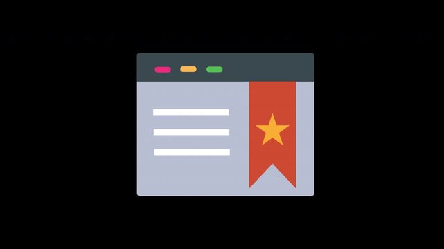 Animated Website Bookmark Icon with Star. Favorite, Save, and Top Rating Concept for Web and Apps.