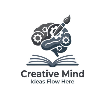 This logo design captures the essence of creativity, showcasing a brain with artistic elements and gears, symbolizing innovative thoughts and the flow of ideas.