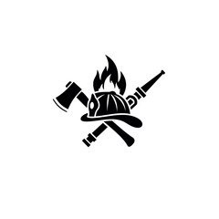 Firefighter Helmet Axe and Hose Symbol. © Dira