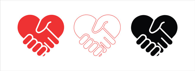 Obraz premium Abstract Red & Black Handshake Heart Icon Set – Love, Agreement & Partnership Symbols