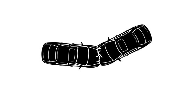Car accident, top view,  black isolated vector silhouette