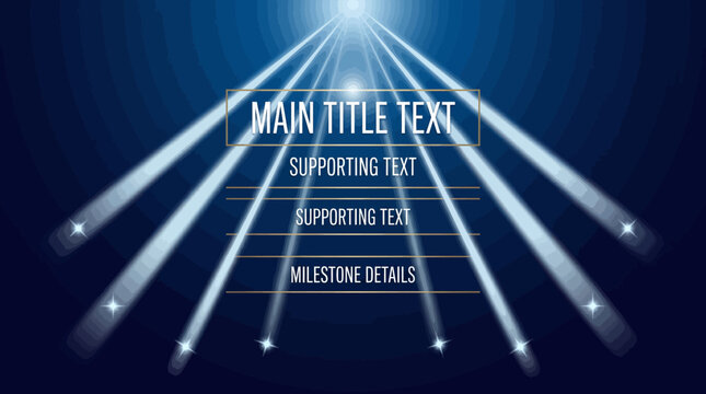 Bright spotlights shine down on a milestone event with main title text