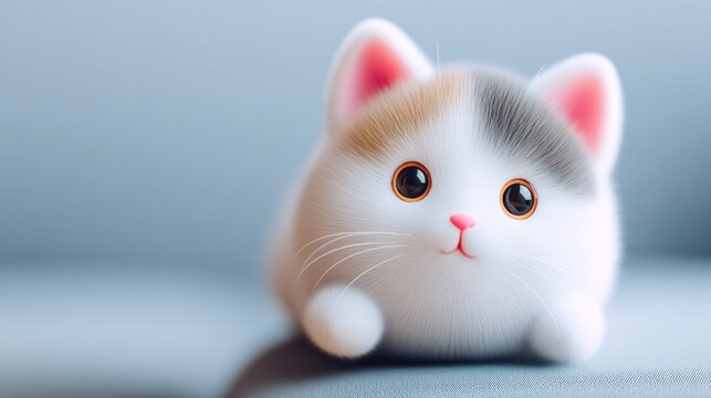 Adorable fluffy kitten with big eyes, soft fur, and a playful expression.