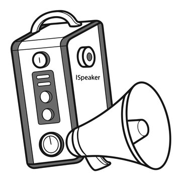 Portable speaker system and megaphone combination line art illustration for amplified sound with public address pa system white background graphic element megaphone portable amplification