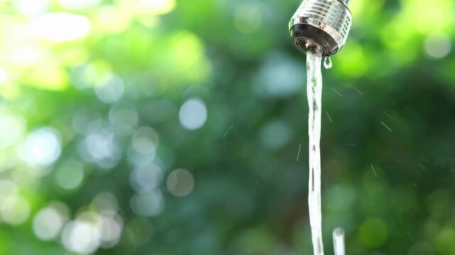 Water Drop from Faucet in 4K Ultra HD Video Slow Dripping Tap Close Up Clean Drinking Water Concept Plumbing Leak Liquid Droplet Falling Splash Macro Detail Fresh Resource Conservation Hygiene Kitchen