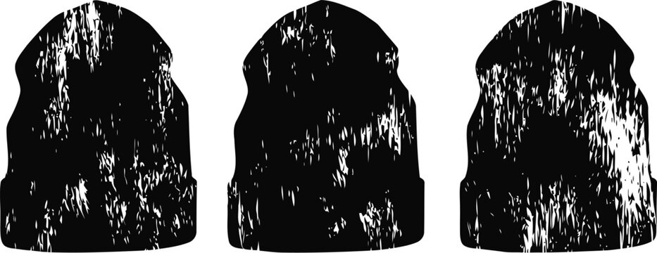 three black and white grunge textured tombstone silhouettes with rough distressed edges