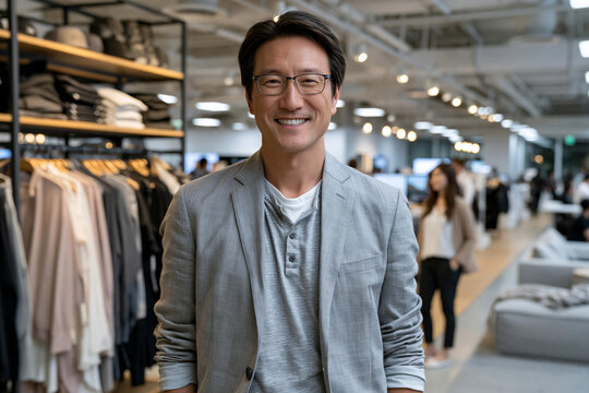 Confident store manager standing in modern retail clothing shop