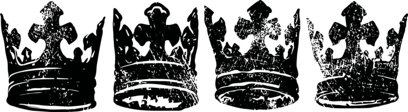 Vintage black crowns set in distressed grunge with ornamental fleur de lis design elements