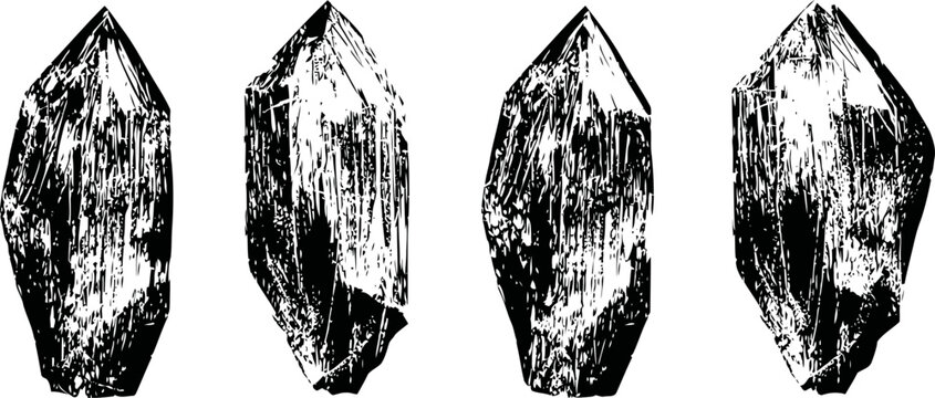 black quartz crystal sketches hand drawn rough mineral stones with pointed shapes natural gemstone illustrations with textured details