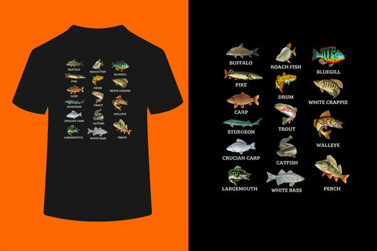Types of Freshwater Fish Species Fishing Fisherman Anglers T-Shirt
