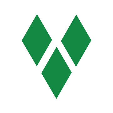 Official green diamond symbol from the flag of Saint Vincent and the Grenadines. A minimalist vector illustration representing the gems of the Antilles in a V-shape. Isolated white background.