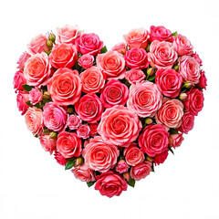 Naklejka premium Heart-shaped arrangement of pink roses on white background 