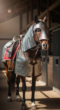 Armored Warhorse Prepared for Medieval Battle