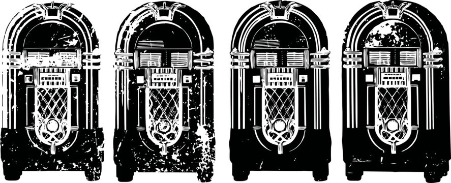 Vintage jukebox silhouettes set with retro design elements and arched tops