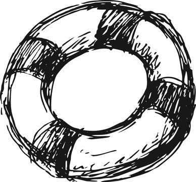 Hand drawn lifebuoy sketch lifesaver ring with stripes safety floatation device for water rescue lifeguard equipment illustration
