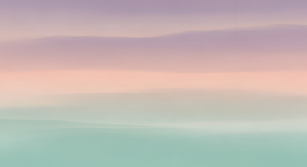 Fototapeta premium Soft pastel gradient background with hazy horizontal bands of purple peach and teal abstract serene landscape
