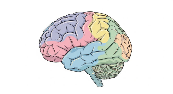 Colorful Human Brain Anatomy Illustration with Lobes.