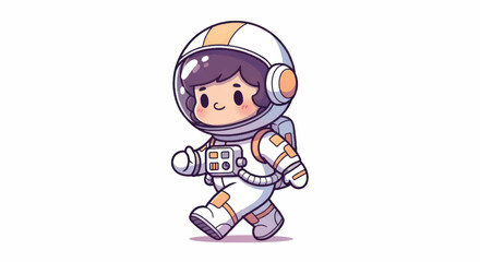 Fototapeta premium Cute Cartoon Astronaut Walking in Space Suit.